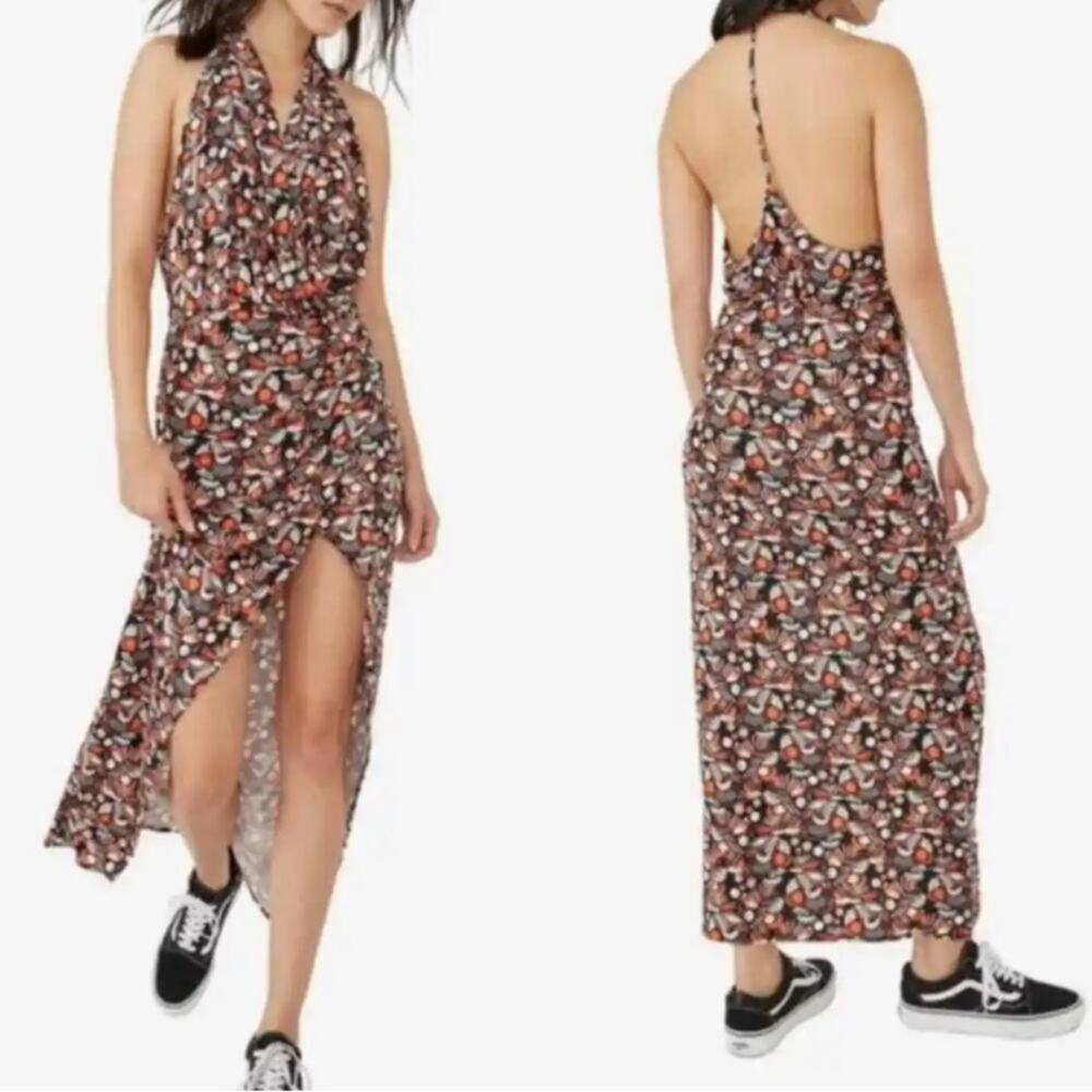 NWOT FREE PEOPLE Darla sleeveless dress size small black/orange/white abstract